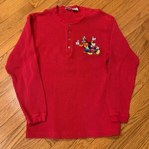 Vintage 90s Disney Goofy and Micky Mouse Red Long Sleeve Shirt